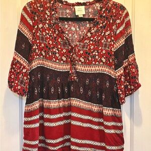 Knox Rose Red and Navy Floral Blouse